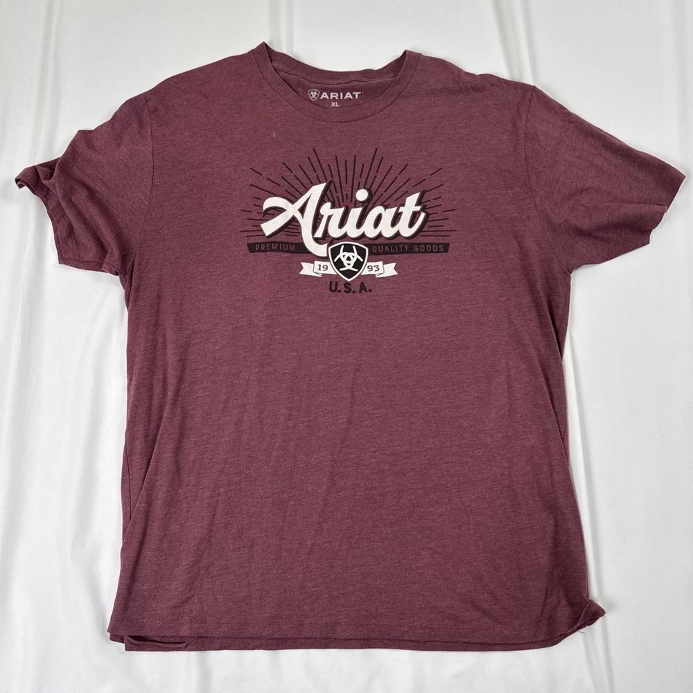 Ariat Mens 100% Cotton Maroon T-Shirt 1993 USA Graphic Red XL